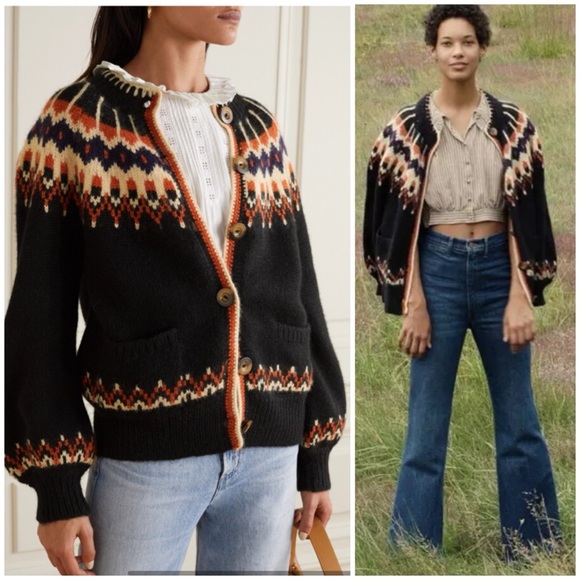 Doen Sweaters - DOEN Hue Fair Isle Alpaca-blend Cardigan Black SZ M